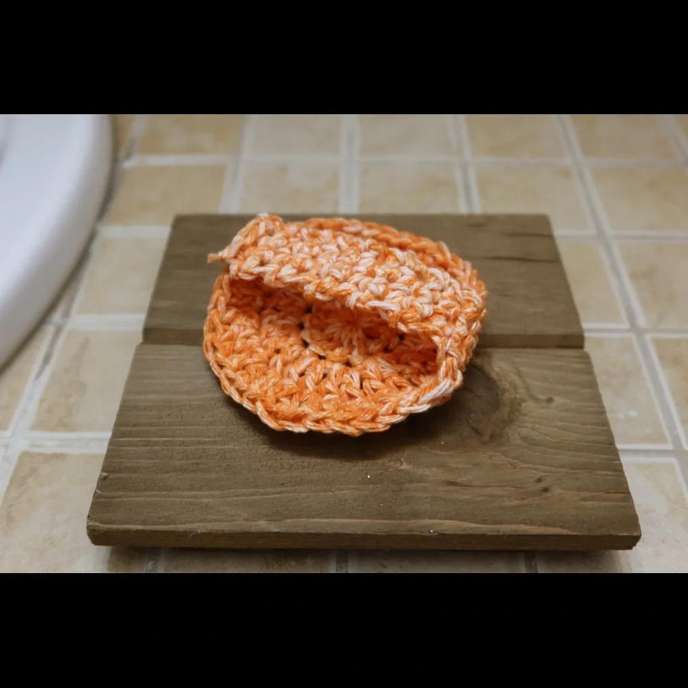 Set of 10 100% Cotton crocheted Soft & Reusable Spa Facial Pads orange/white